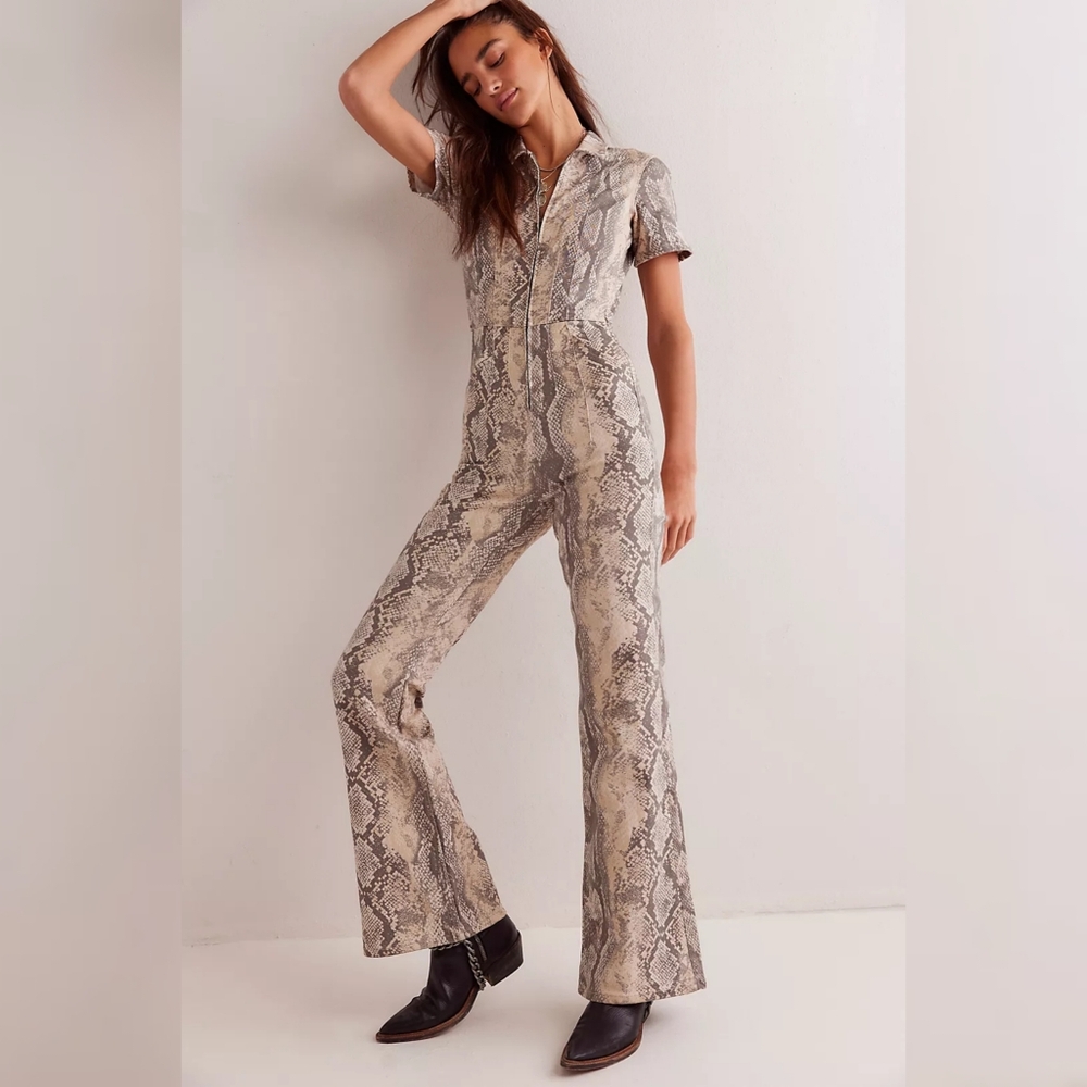 Free People We The Free Jayde Flare Printed Jumpsuit In Snake Fade